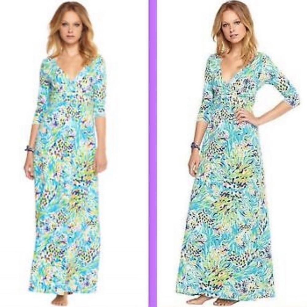 Lilly Pulitzer Gloria Sea Soiree Knit Surplus V-Neck Maxi Dress Rare Small Blue